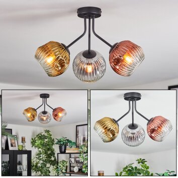 Ripoll ceiling light, globe light gold, clear, coppery, Smoke-coloured, 3-light sources