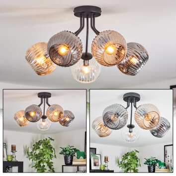 Ripoll ceiling light, globe light Amber, clear, Smoke-coloured, 5-light sources