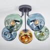 Ripoll ceiling light, globe light blue, gold, green, 5-light sources