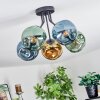 Ripoll ceiling light, globe light blue, gold, green, 5-light sources