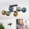Koyoto ceiling light, globe light blue, gold, green, 6-light sources