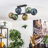 Koyoto ceiling light, globe light blue, gold, green, 6-light sources
