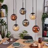 Gastor hanging light, globe light, pendant light Amber, chrome, coppery, Smoke-coloured, 6-light sources