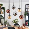 Gastor hanging light, globe light, pendant light Amber, chrome, coppery, Smoke-coloured, 6-light sources