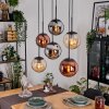 Gastor hanging light, globe light, pendant light Amber, chrome, coppery, Smoke-coloured, 6-light sources