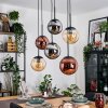 Gastor hanging light, globe light, pendant light Amber, chrome, coppery, Smoke-coloured, 6-light sources