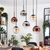 Gastor hanging light, globe light, pendant light Amber, chrome, clear, coppery, Smoke-coloured, 6-light sources