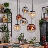Gastor hanging light, globe light, pendant light Amber, chrome, clear, coppery, Smoke-coloured, 6-light sources