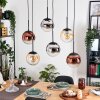 Gastor hanging light, globe light, pendant light Amber, chrome, clear, coppery, Smoke-coloured, 6-light sources