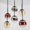 Gastor hanging light, globe light, pendant light Amber, chrome, clear, coppery, Smoke-coloured, 6-light sources