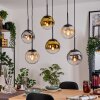 Gastor hanging light, globe light, pendant light Amber, gold, clear, Smoke-coloured, 6-light sources