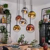 Gastor hanging light, globe light, pendant light chrome, gold, clear, coppery, Smoke-coloured, 6-light sources