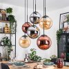 Gastor hanging light, globe light, pendant light Amber, chrome, coppery, Smoke-coloured, 6-light sources