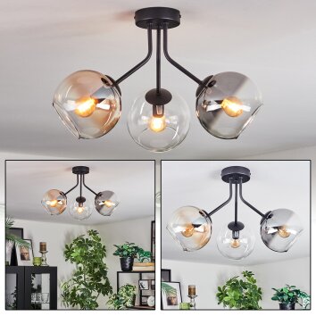 Koyoto ceiling light, globe light 42 cm Amber, clear, Smoke-coloured, 3-light sources
