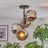 Koyoto ceiling light, globe light 32 cm chrome, Smoke-coloured, 4-light sources