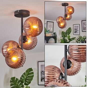 Koyoto ceiling light, globe light coppery, 4-light sources