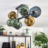 Ripoll ceiling light, globe light blue, gold, green, 8-light sources