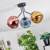 Ripoll ceiling light, globe light blue, gold, coppery, 3-light sources