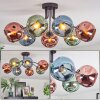Ripoll ceiling light, globe light blue, green, coppery, 7-light sources