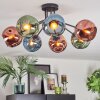 Ripoll ceiling light, globe light blue, green, coppery, 7-light sources