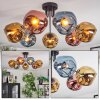 Ripoll ceiling light, globe light blue, gold, coppery, 7-light sources