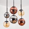 Gastor hanging light, globe light, pendant light Amber, chrome, coppery, Smoke-coloured, 6-light sources