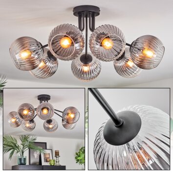 Koyoto ceiling light, globe light 82 cm clear, Smoke-coloured, 7-light sources