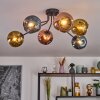 Ripoll ceiling light, globe light blue, gold, coppery, 6-light sources
