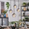Koyoto hanging light, globe light, Cluster pendant lamp 35 cm chrome, clear, Smoke-coloured, 4-light sources