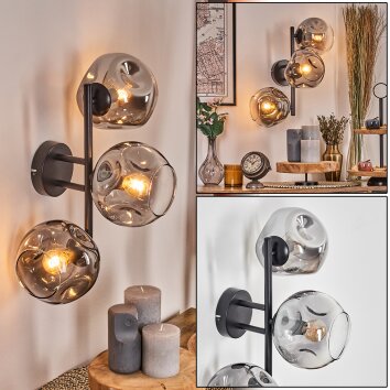 Ripoll globe light, wall light clear, Smoke-coloured, 3-light sources
