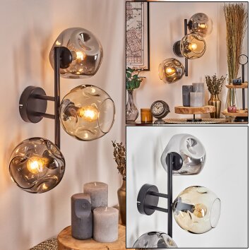 Ripoll globe light, wall light Amber, clear, Smoke-coloured, 3-light sources