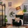 Bassagoda floor lamp, Arch lamps matt nickel, black, 1-light source, Fabric lampshade