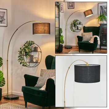 Bassagoda floor lamp, Arch lamps brass, black, 1-light source, Fabric lampshade