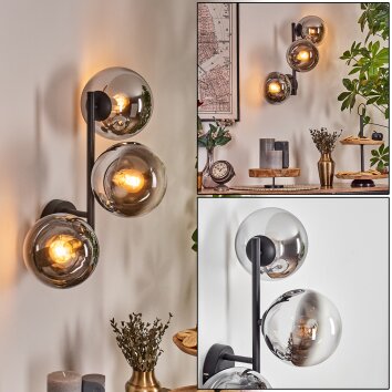 Gastor globe light, wall light chrome, clear, Smoke-coloured, 3-light sources