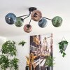 Koyoto ceiling light, globe light 74 cm blue, green, coppery, 6-light sources