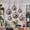 Gastor hanging light, globe light, pendant light chrome, Smoke-coloured, 6-light sources