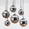 Gastor hanging light, globe light, pendant light chrome, Smoke-coloured, 6-light sources