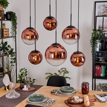 Gastor hanging light, globe light, pendant light clear, coppery, 6-light sources