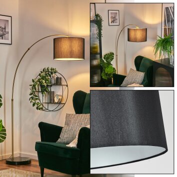 Soungou floor lamp, Arch lamps brass, black, 1-light source, Fabric lampshade