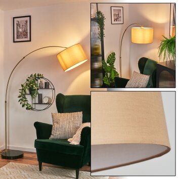 Soungou floor lamp, Arch lamps brass, black, 1-light source, Fabric lampshade