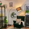 Bassagoda floor lamp, Arch lamps chrome, black, 1-light source, Fabric shade