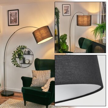 Bassagoda floor lamp, Arch lamps chrome, black, 1-light source, Fabric shade