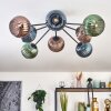 Koyoto ceiling light, globe light 85 cm blue, green, coppery, 8-light sources