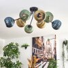 Koyoto ceiling light, globe light 85 cm blue, gold, green, 8-light sources