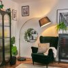 Bassagoda floor lamp, Arch lamps brass, black, 1-light source, Fabric shade
