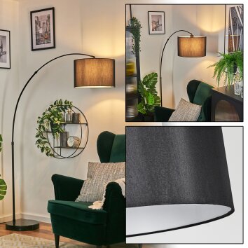 Soungou floor lamp, Arch lamps black, 1-light source, Fabric lampshade