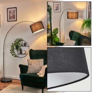 Bassagoda floor lamp, Arch lamps chrome, black, 1-light source, Fabric shade