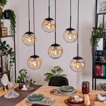 Gastor hanging light, globe light, pendant light Amber, clear, 6-light sources