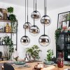 Gastor hanging light, globe light, pendant light chrome, clear, Smoke-coloured, 6-light sources