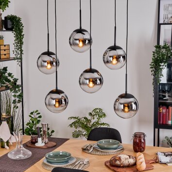 Gastor hanging light, globe light, pendant light chrome, clear, Smoke-coloured, 6-light sources